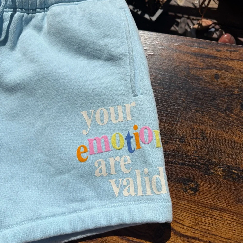The Mayfair Group Your Emotions are Valid Light Blue Shorts - Picture 3 of 6